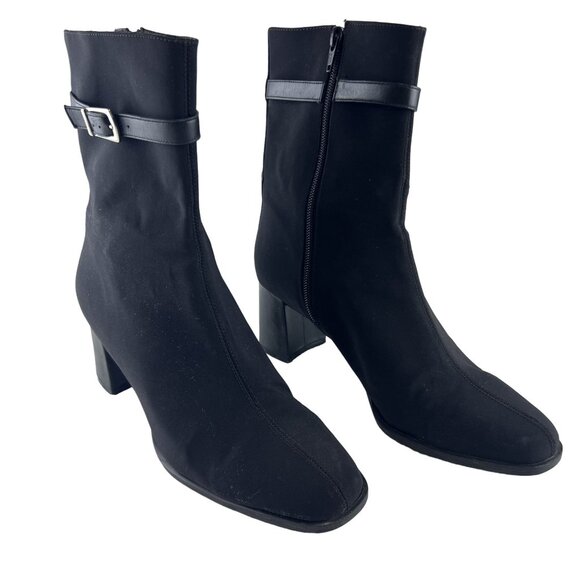 Easy Spirit Black Block Heel Ankle Boots Size 9B Womens Fabric & Leather Upper - Picture 13 of 13